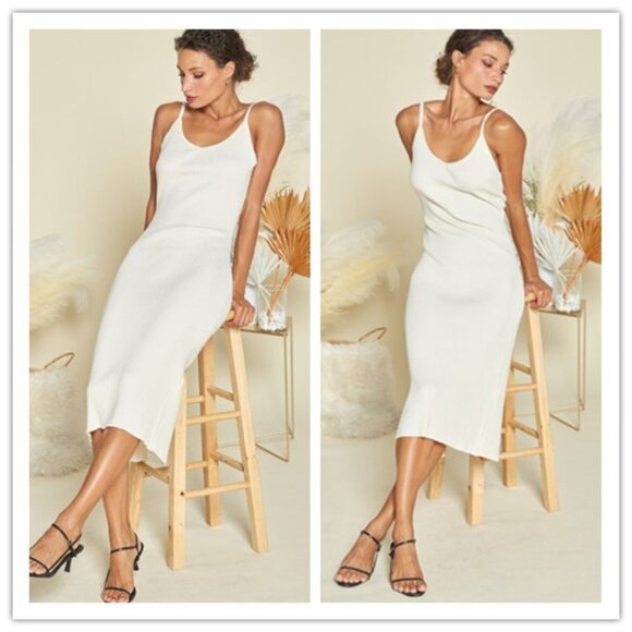 Crescent Kimmy Knit Sleeveless Midi Dress Ivory Size L NWT - Picture 3 of 5